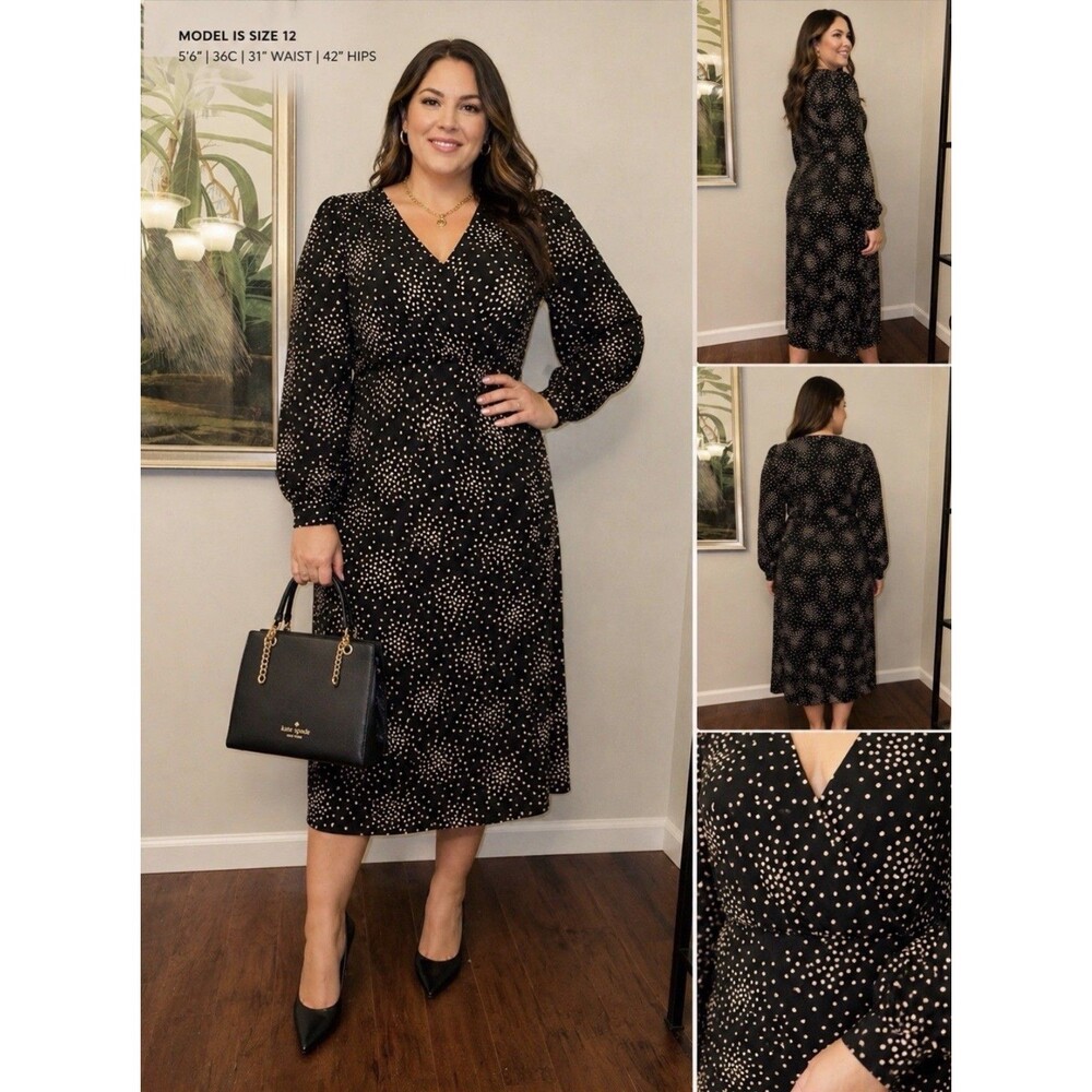 Kate Spade New York size 12 Black Polka Dot Midi Wrap Dress Classic Capsule - Picture 3 of 3